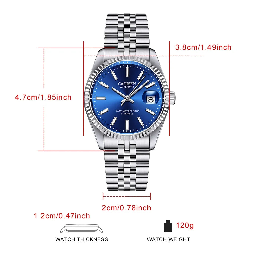 CADISEN Men Mechanical Watch Top Brand Luxury Japan MIYOTA 8215 Automatic Watch Business Stainless Steel Waterproof Watch Men