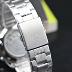 Orient Men's Quartz Chronograph Watch Red Dial Stainless Steel Band 100M Waterproof Sport Wristwatch