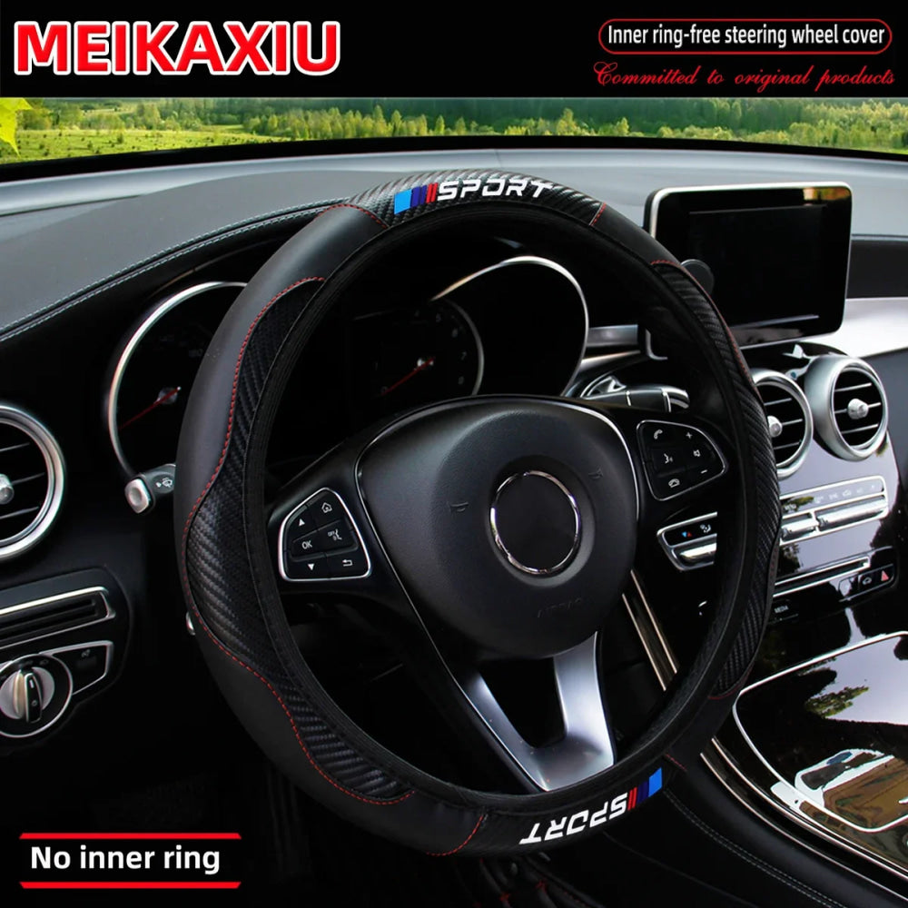 Carbon fiber leather SPORT car steering wheel cover without inner ring, car decoration, suitable for both men and women