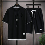 Fashionable casual men's sports suit short-sleeved T-shirt and outdoor summer sports shorts two-piece set daily casual