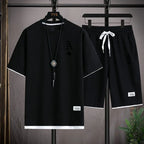 Fashionable casual men's sports suit short-sleeved T-shirt and outdoor summer sports shorts two-piece set daily casual
