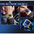 SANDA 6163 Fashion Trend Men's Quartz Watch Fashion Square Watch Countdown Sports Waterproof Dual Display Digital Men's Watches