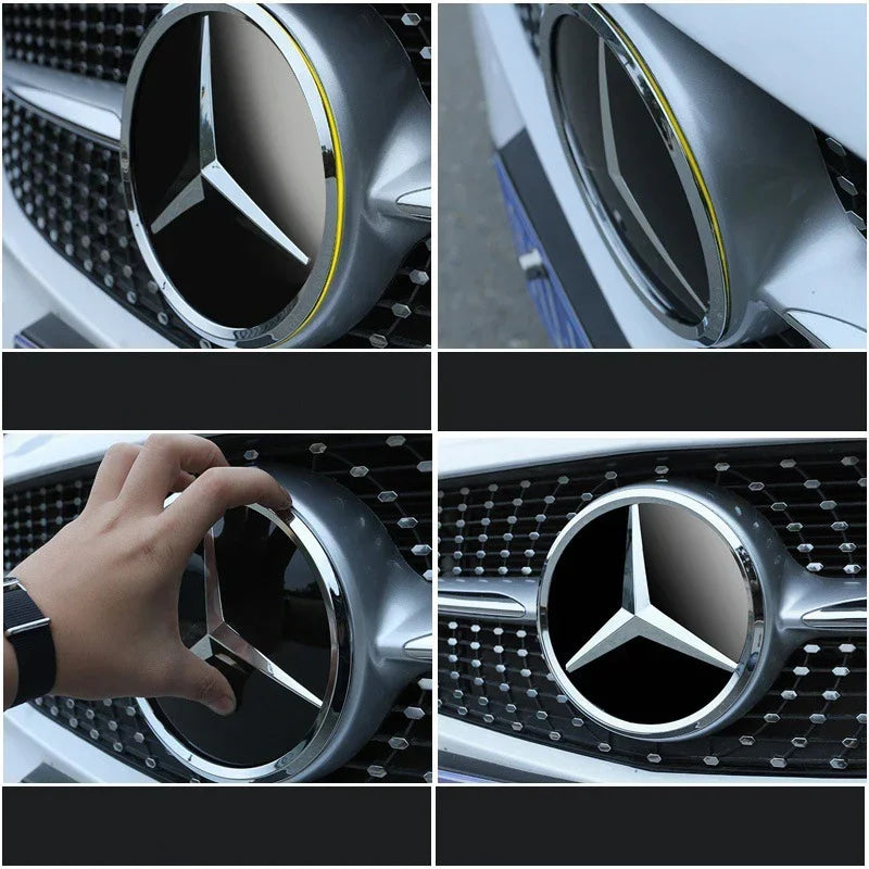 3d Chrome Black Star Logo Car Front Grille Emblem Mercedes Benz Amg W205 W212 W207 A B C E SLK GLK CLA CLS Viano GL ML R Class
