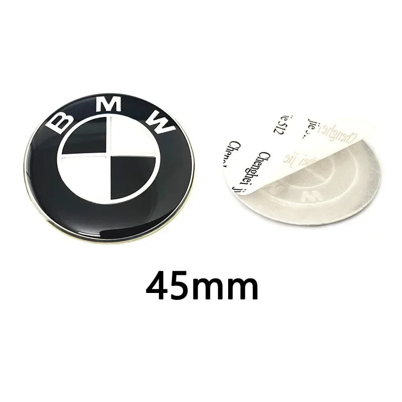 Car Black White BMW Logo Front Hood Emblem 82mm Rear Badge 74mm Wheel Hub Cap 60mm steering wheel sticker 45mm Accessories