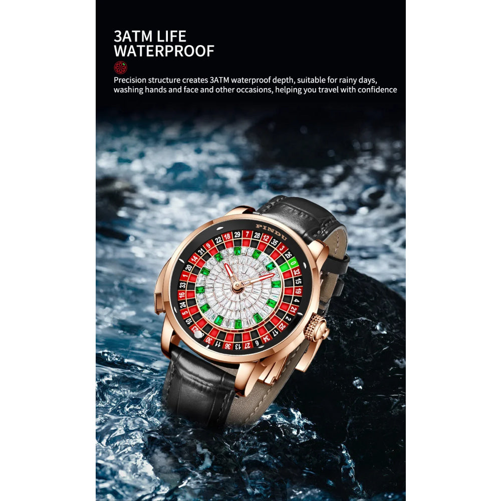 PINDU Design New NH35A Mechanical Watches Men Push Button Turn Russian Roulette Game Sapphire Mirror Diamond Dial Men's Watch