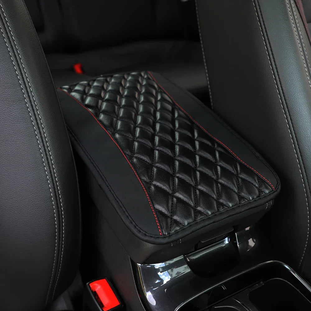 Checkered PU Leather Car Armrest Pad Embroidered Center Console Interior Accessory for All Seasons  WOMEN