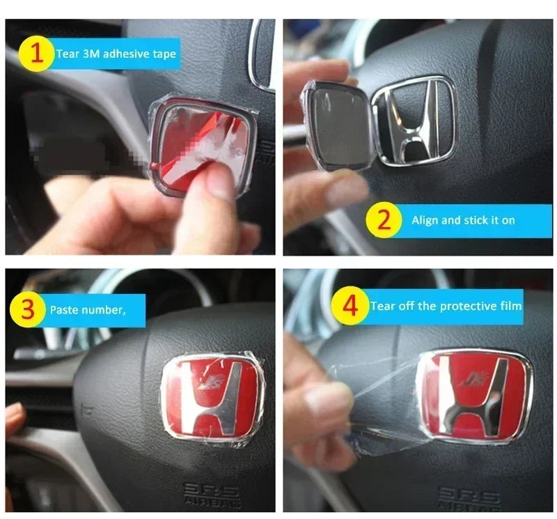 Car Steering Wheel Emblem Badge Sticker for HONDA Jazz Fit Accord Civic CRV Odyssey City Jade Insight Elysion CRZ Accessories