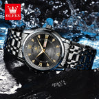 OLEVS 5513 reloj para hombre marca de moda Original reloj luminoso resistente al agua de cuarzo para hombre caja de reloj con calendario Dual de acero inoxidable