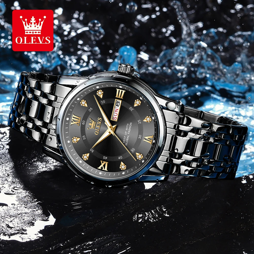 OLEVS 5513 reloj para hombre marca de moda Original reloj luminoso resistente al agua de cuarzo para hombre caja de reloj con calendario Dual de acero inoxidable