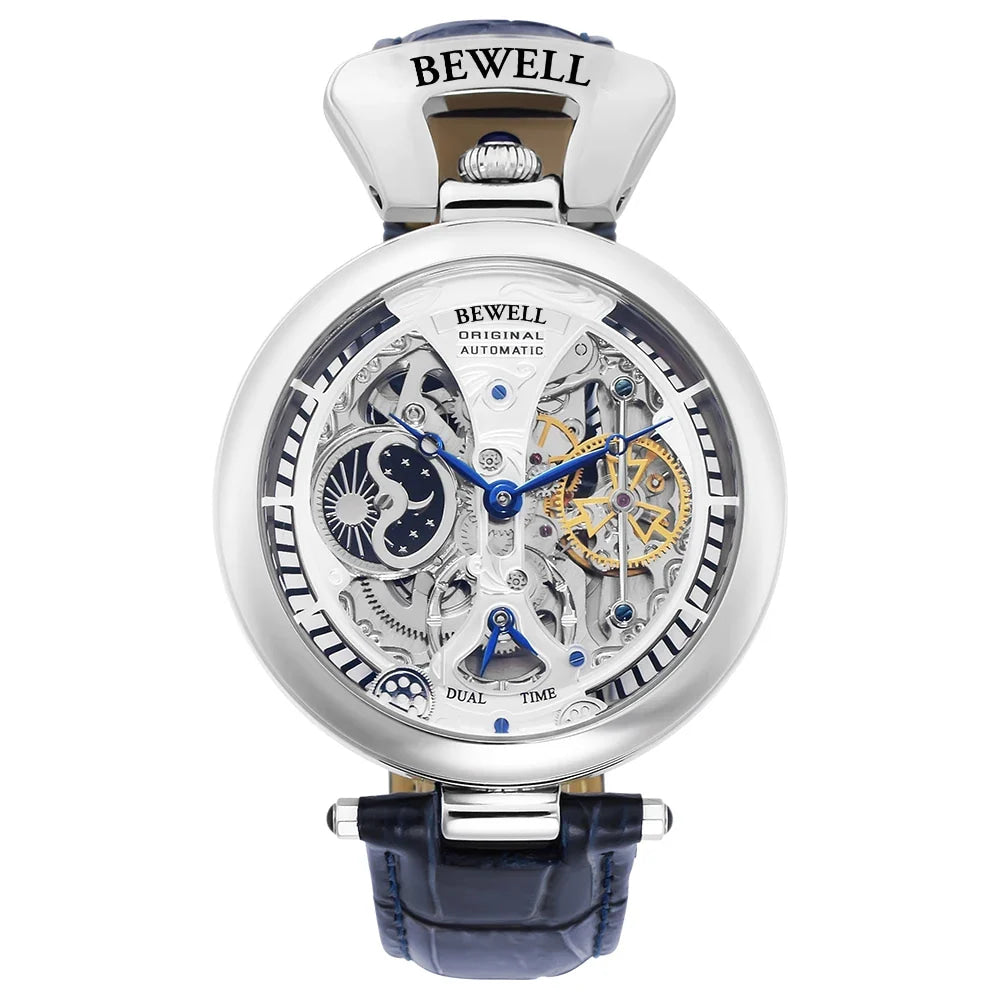High-End Waterproof Automatic Mechanical Watch with Genuine Leather Strap And Stainless Steel Transparent Back Cover