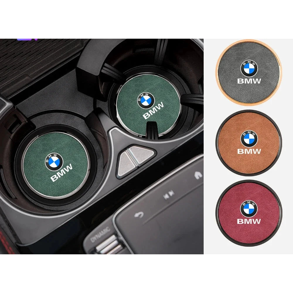 2Pcs Leather Car Coaster Anti-slip Mat Cup Holder Pad For BMW X1 X2 X3 X4 X5 X6 X7 1 3 5 6 7 Series E60 E90 E70 G20 G30 G7