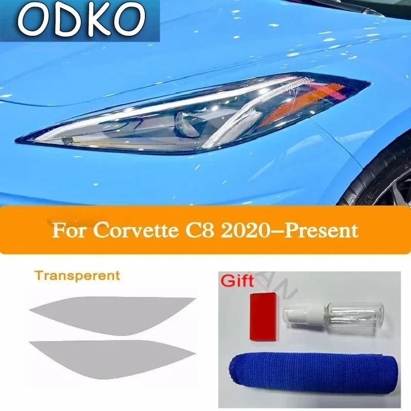Car Headlight Protection Tint Film Smoke Black TPU Transparent Light Sticker For Chevrolet Corvette C7 C8 2014-On Accessories