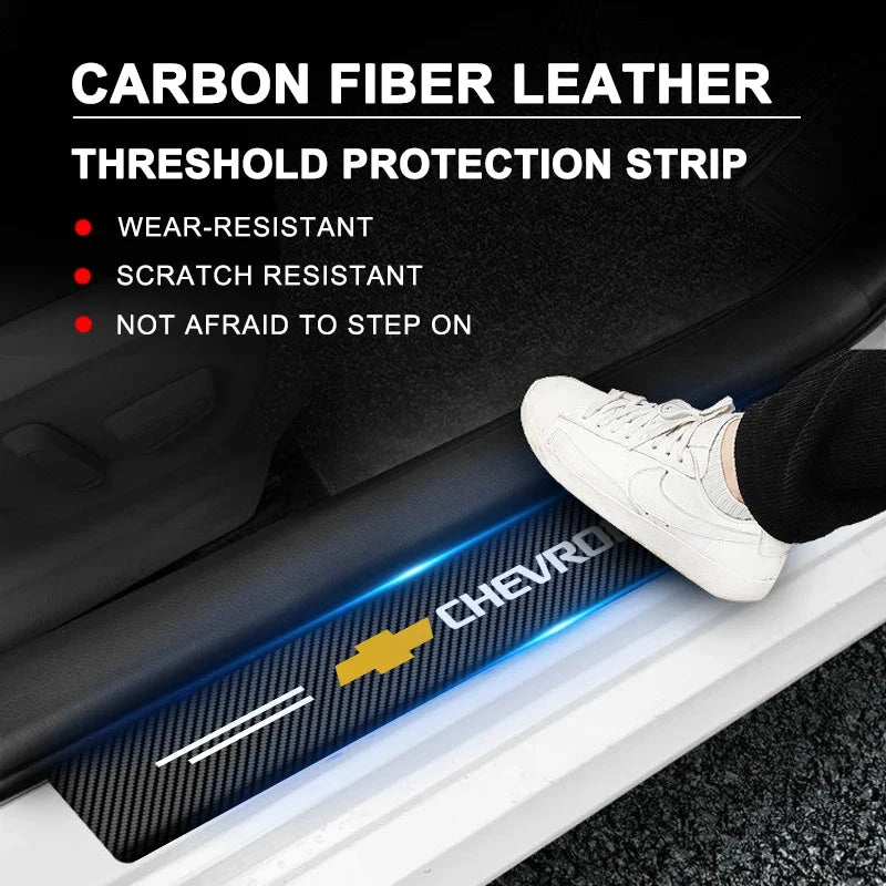 Car Door Threshold Scuff Plate Carbon Fiber Decals Stickers For Chevrolet Cruze Impala Malibu Silverado Cobalt Impala Onix Tahoe