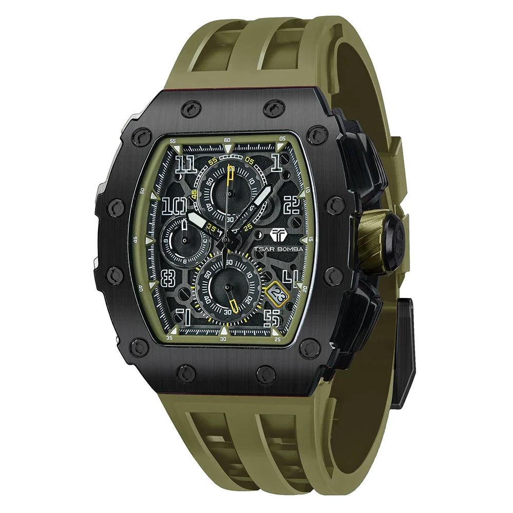 TSAR BOMBA Watch for Men Luxury Brand Tonneau Design Waterproof Clock Stainless Steel Wristwatch Fashion Rectangle Mens Watch