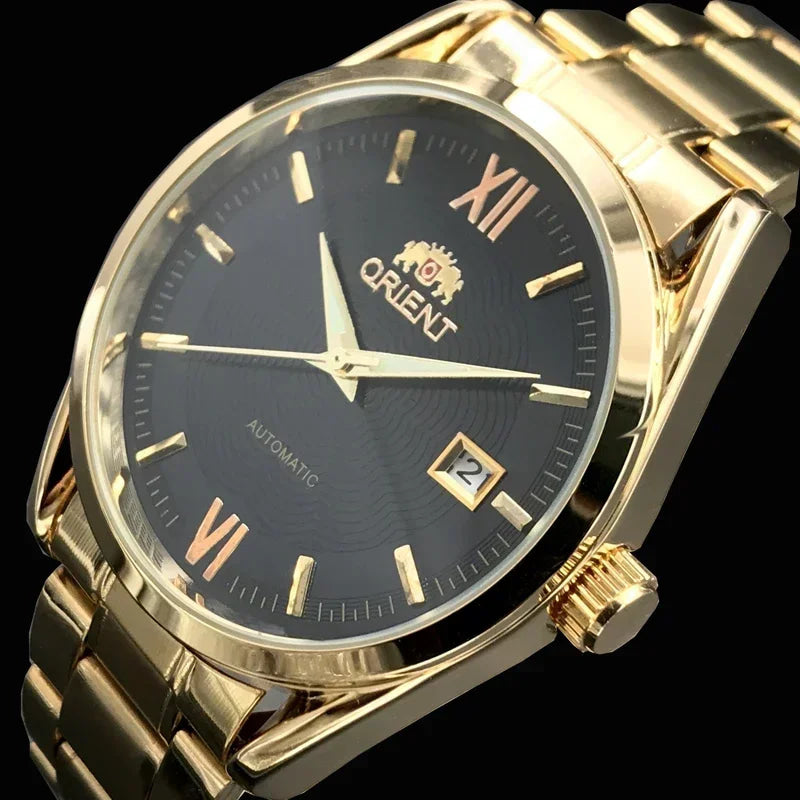 Orient Double Lion Classic Watch Series Gold - Tone Stainless Steel Automatic Mechanical Wristwatch Brand New Top Men's Watch