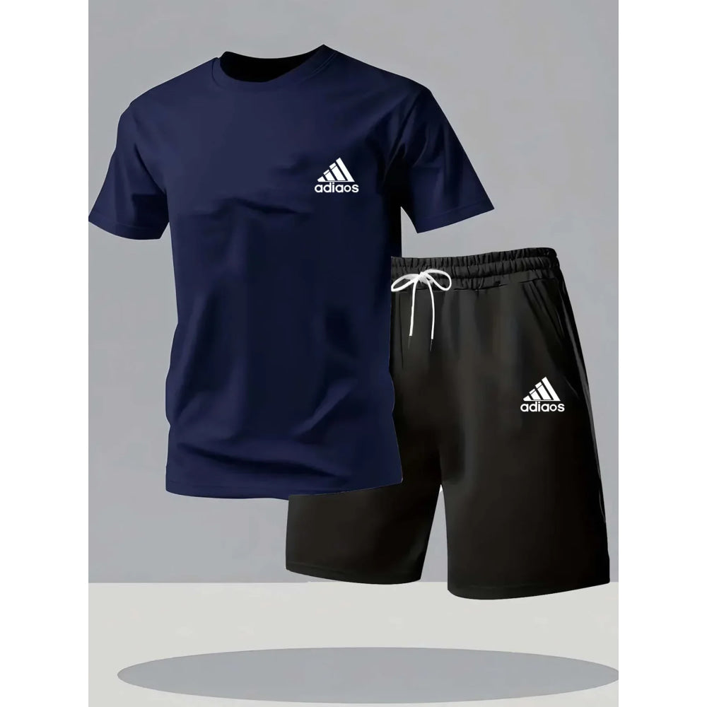 New summer fitness sportswear for men, short-sleeved T-shirt and shorts two-piece set, breathable and quick-drying casual wear.