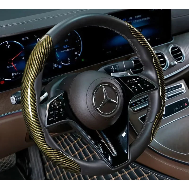2/3PCS Laser Carbon Fiber Silicone Car Steering Wheel Cover 1K Micro Fiber Leather PVC Wheel Booster Cover Non-Slip Universal