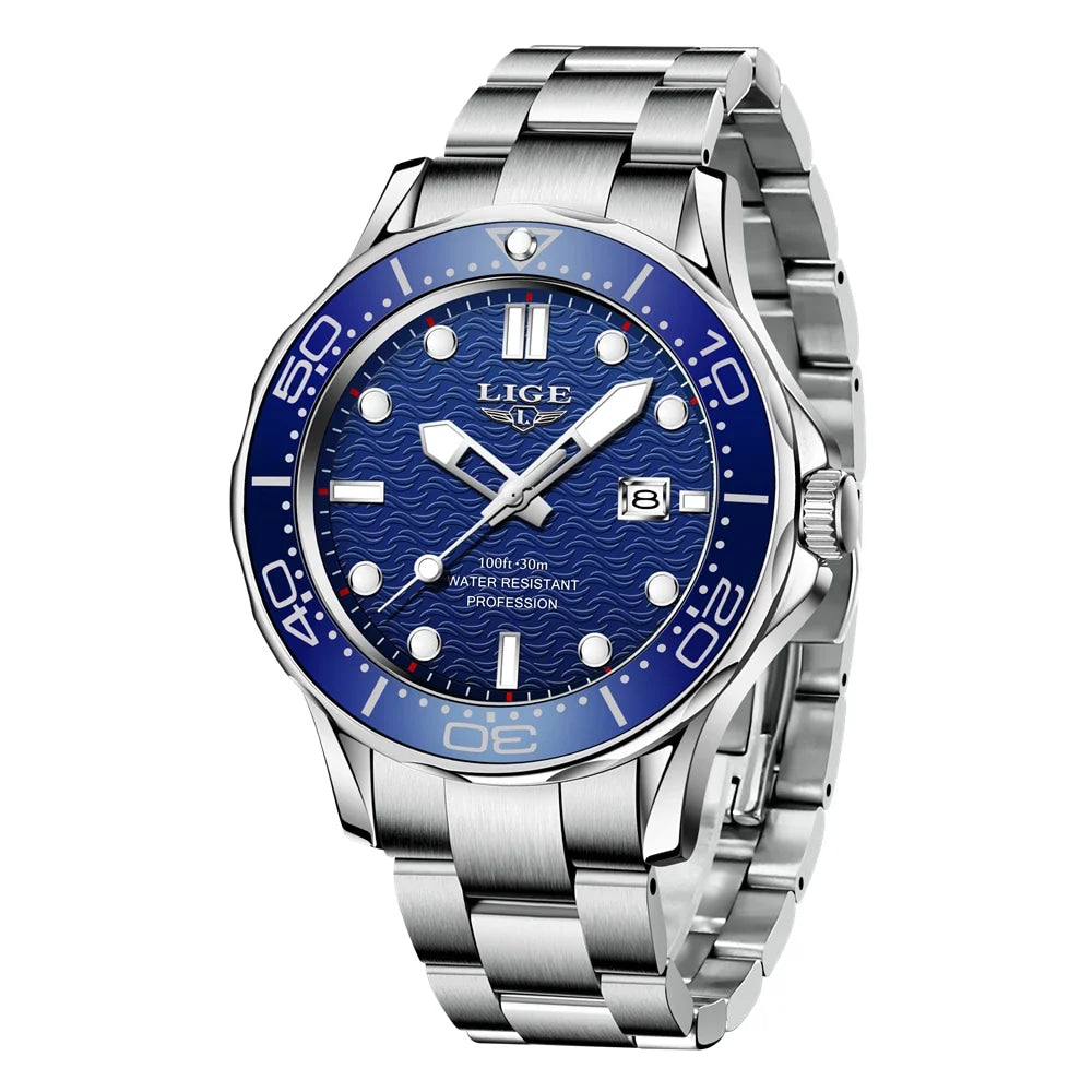 LIGE Men Watch Business Date Watch for Men Luxury Sport Quartz Watches Waterproof Luminous Silicone Wristwatch Relogio Masculino