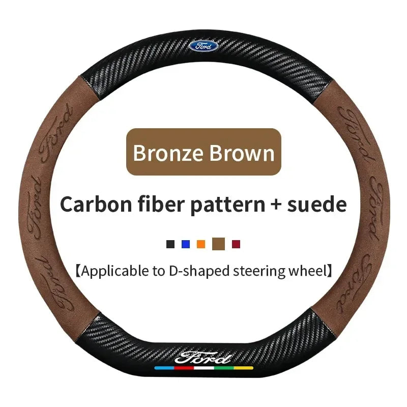 For Ford Mondeo Focus Raptor Puma Edge Explorer Ecosport Ranger F150 Kuga Car Suede Carbon fiber Anti-slip Steering Wheel Cover