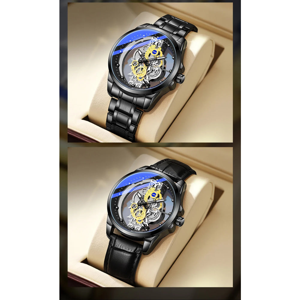 TPW Hot Trendy Fashion Wholesale Men Golden Black Blue Skeleton NOT Automatic Watch Quartz Wrist Watches Luxury 2024