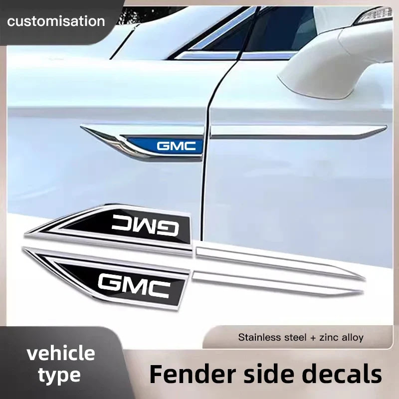 2pcs Car Blade Shape Side Fender Logo Badge Emblem Sticker For GMC Terrain Sierra ornament 1500 Yukon Acadia Savana