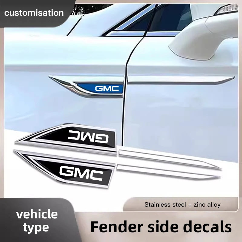 2pcs Car Blade Shape Side Fender Logo Badge Emblem Sticker For GMC Terrain Sierra ornament 1500 Yukon Acadia Savana