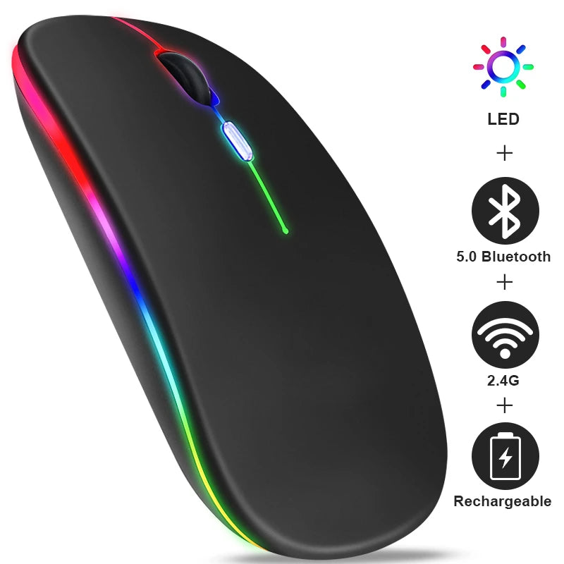 Ratón inalámbrico Bluetooth recargable con 2,4 GHz USB RGB 1600DPI ratón para ordenador portátil tableta PC Macbook Gaming Mouse Gamer