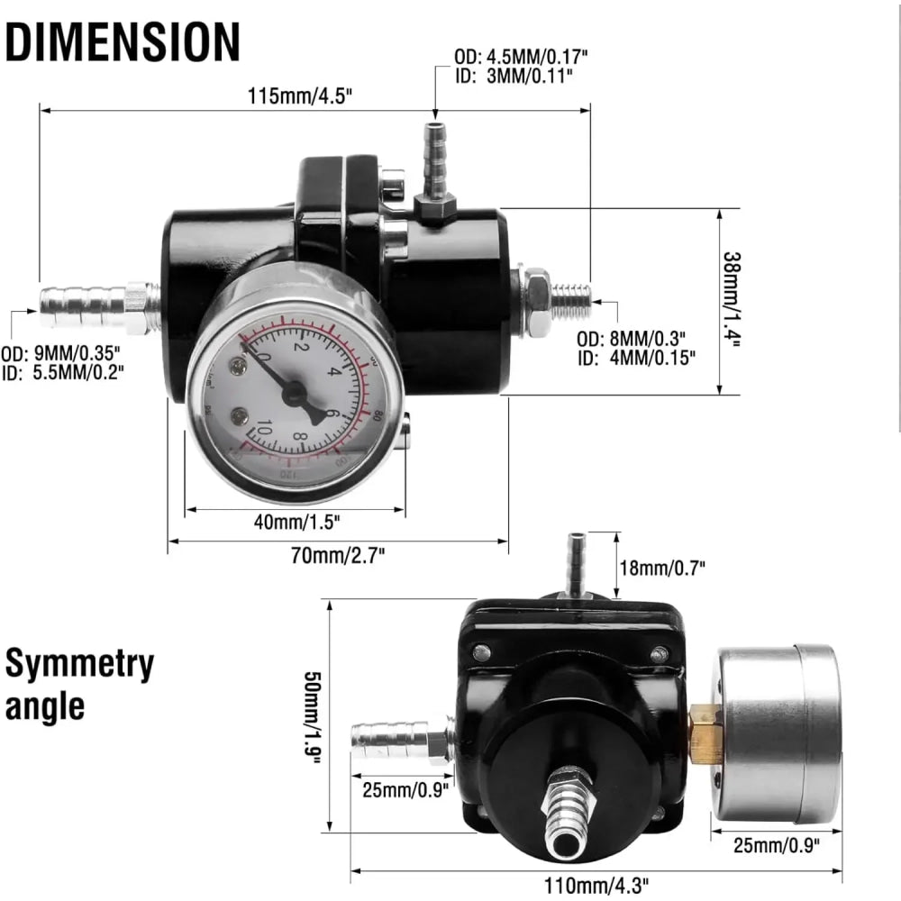 Universal 1Set Adjustable Fuel Pressure Regulator + Gauge+ Fitting Kit Aluminum Black Blue Red Silver