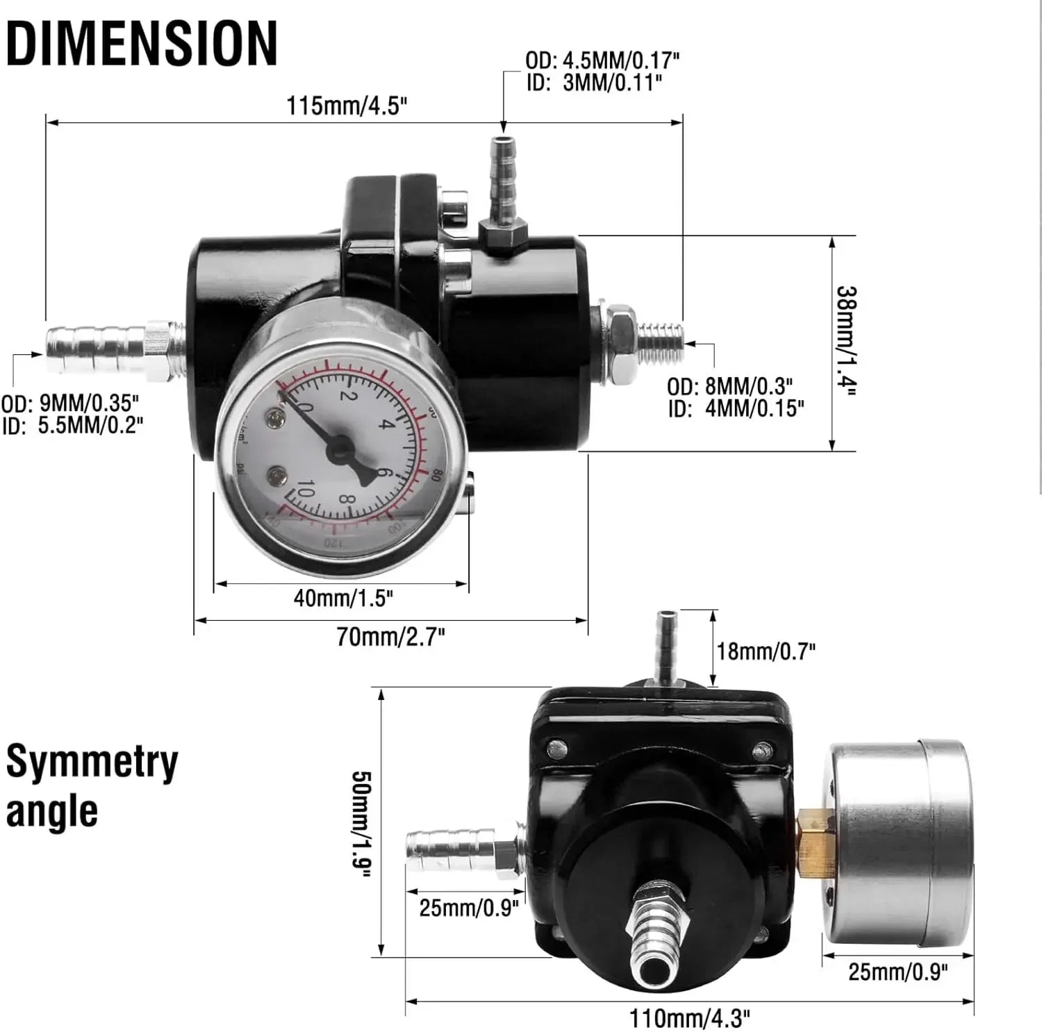 Universal 1Set Adjustable Fuel Pressure Regulator + Gauge+ Fitting Kit Aluminum Black Blue Red Silver