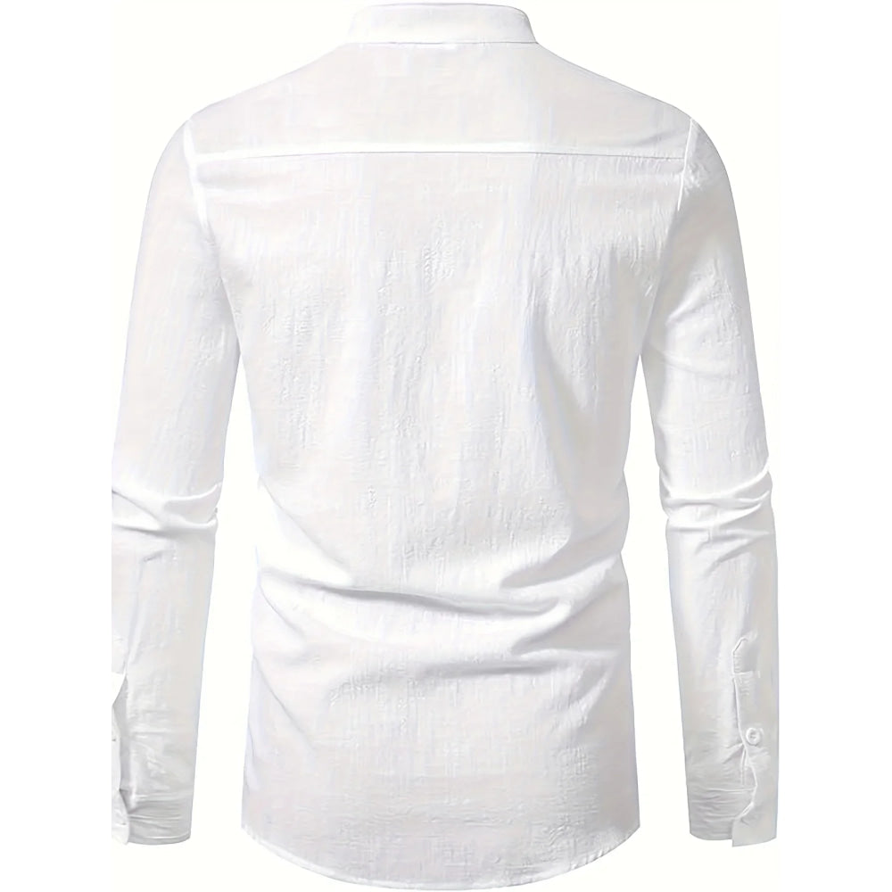 Camisa de lino de manga larga de moda casual para hombres Ropa de hombre transpirable cómoda y elegante