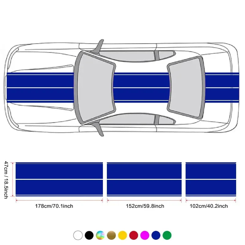 Car Stickers 6pcs Kit, Full Body Vinyl Decals, Racing Stripe Design for Roof Hood Door Exterior Car Modification (Multicolor)