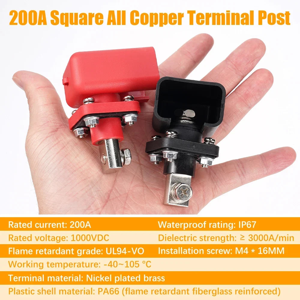 200A All-Copper Lithium Battery Terminal Connector Energy Storage Terminal Battery Connector Adapter Inverter Plug