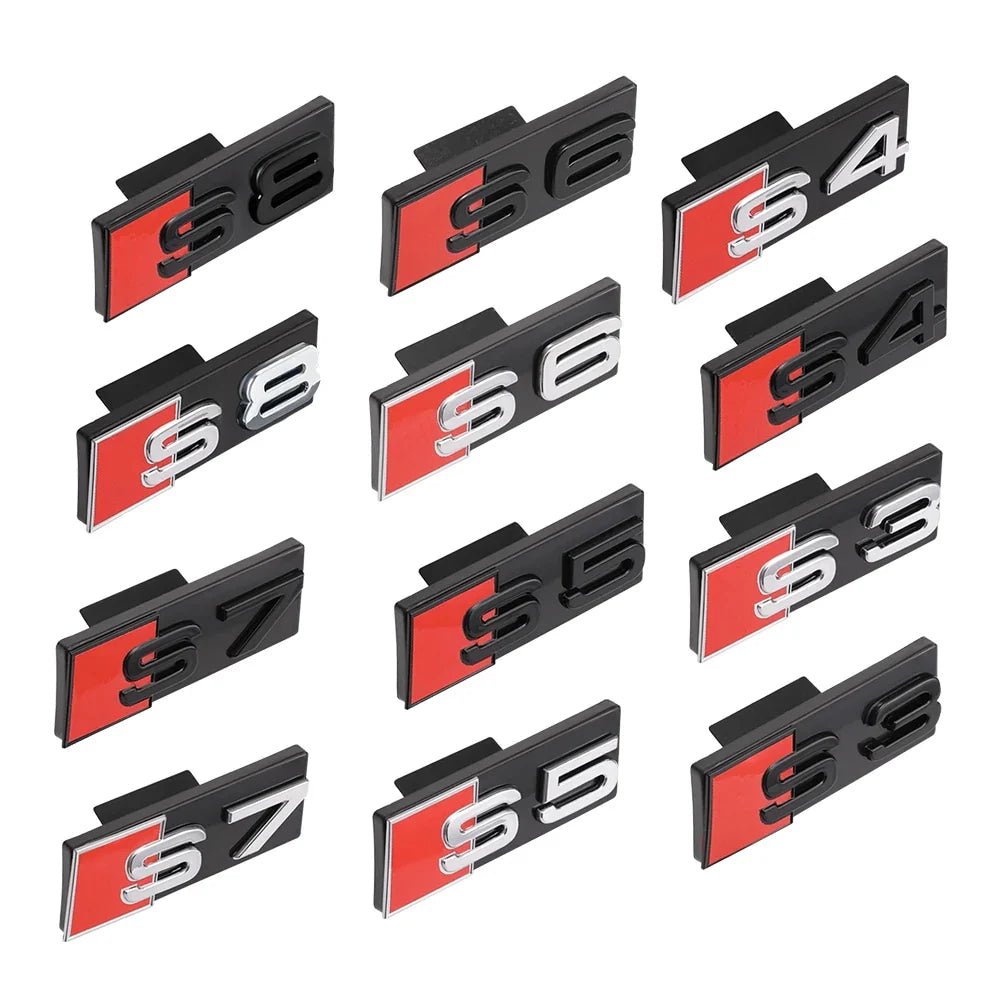 1pc ABS For Audi S4 S3 S5 S6 S7 S8 Letters Car Front Grille Hood Badge Emblem Logo Stickers Auto Exterior Decoration Accessories