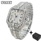 UNIGUET Fashion Diamond Watch for Men Luxury Waterproof Square Quartz Clocks Hip Hop Ice Out Jewelry Wristwatch Male Hot Sell