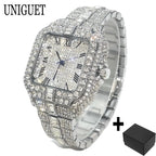 UNIGUET Fashion Diamond Watch for Men Luxury Waterproof Square Quartz Clocks Hip Hop Ice Out Jewelry Wristwatch Male Hot Sell