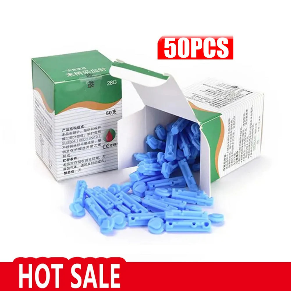 50Pcs Sterile Lancets Kit 28G w/ Lancet Pen Glucose Meter Disposable Needles Measuring Blood Sugar Level For Medical Diabetes