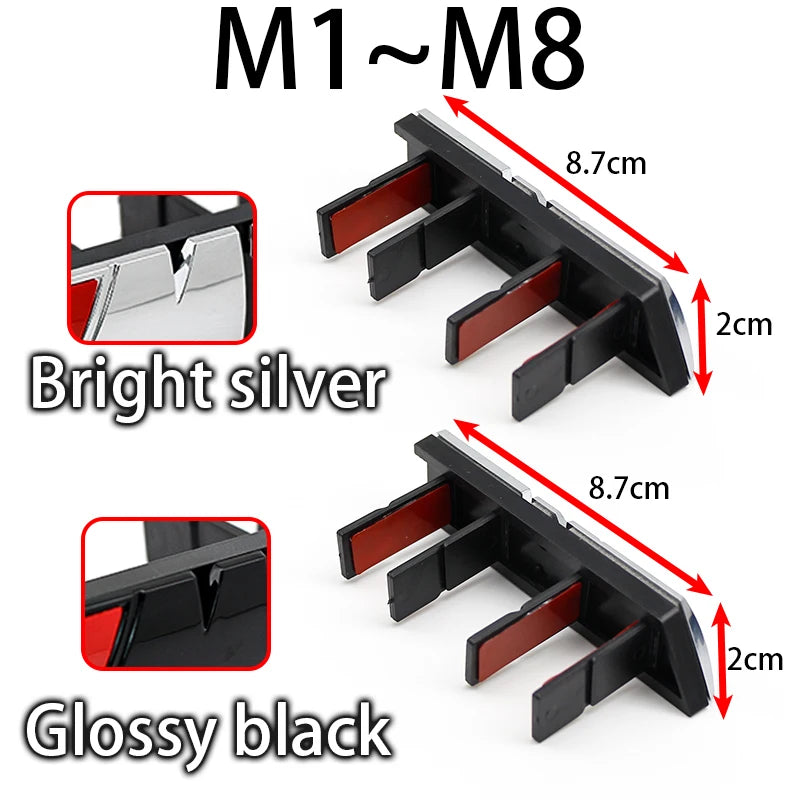 3D ABS Car Front Kidney Grille Mesh Emblem Badge Letters 1 2 3 4 5 6 7 8 Glossy Black Chrome Universal Auto Exterior Tuning Trim
