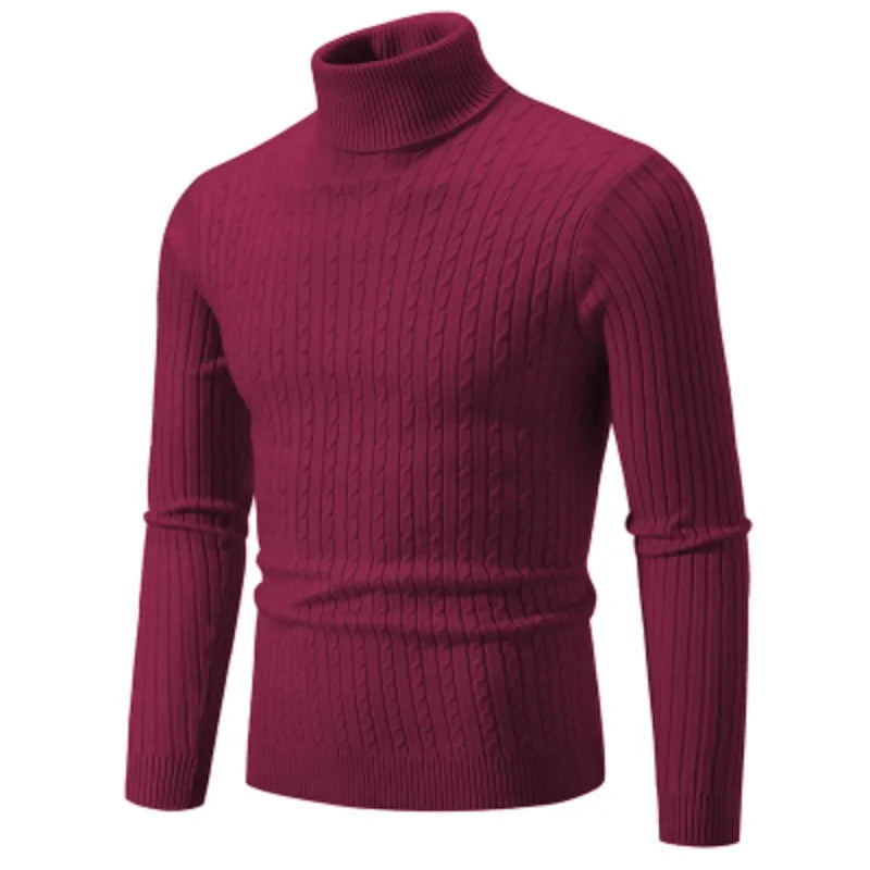 Nuevo suéter de cuello alto para hombre, jersey de Color sólido, tejido cálido, informal, sudadera de cuello alto, Tops de lana para hombre para invierno al aire libre