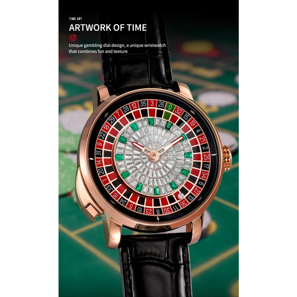 PINDU Design New NH35A Mechanical Watches Men Push Button Turn Russian Roulette Game Sapphire Mirror Diamond Dial Men's Watch