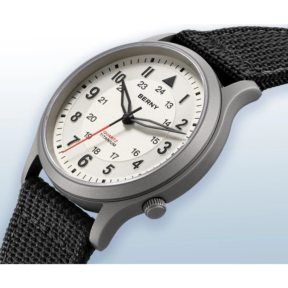 BERNY Titanium Watches for Men Classic Mens Field Watch Easy Read Outdoor Quartz Wristwatch Super Luminous Sapphire 5ATM