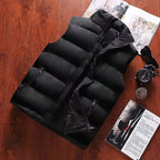 Chaleco para hombre, chaqueta cálida sin mangas, abrigo impermeable con cremallera para invierno, chaleco informal con cuello levantado para otoño, ropa de marca