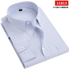 Men's long-sleeved shirt loose version flat hem striped business formal middle-aged and elderly straight shirt