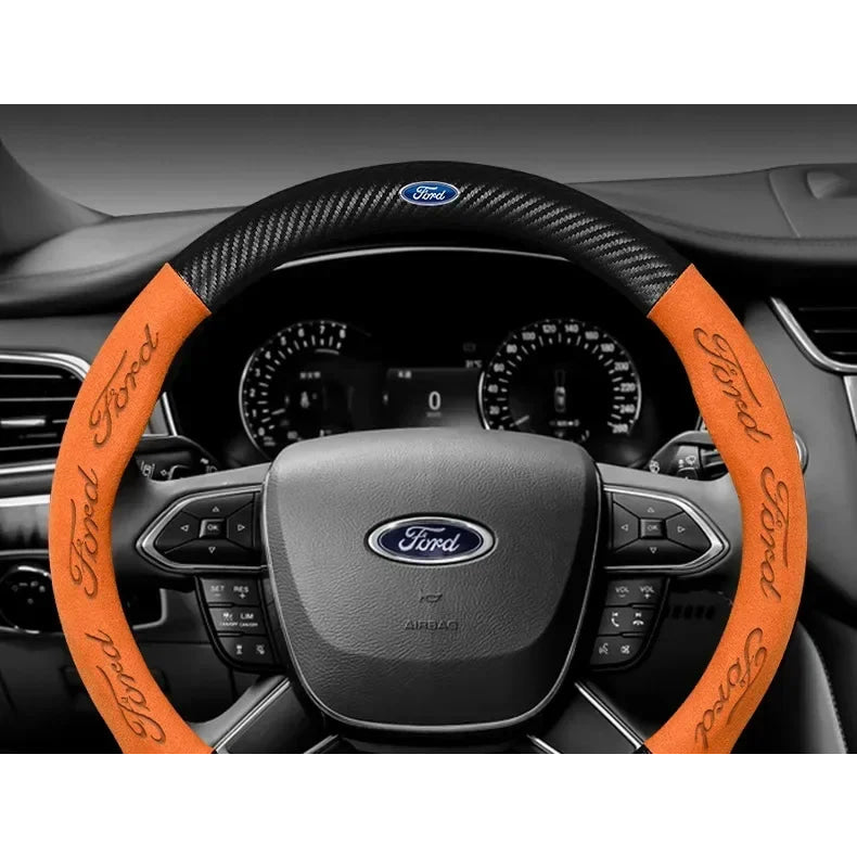 For Ford Mondeo Focus Raptor Puma Edge Explorer Ecosport Ranger F150 Kuga Car Suede Carbon fiber Anti-slip Steering Wheel Cover