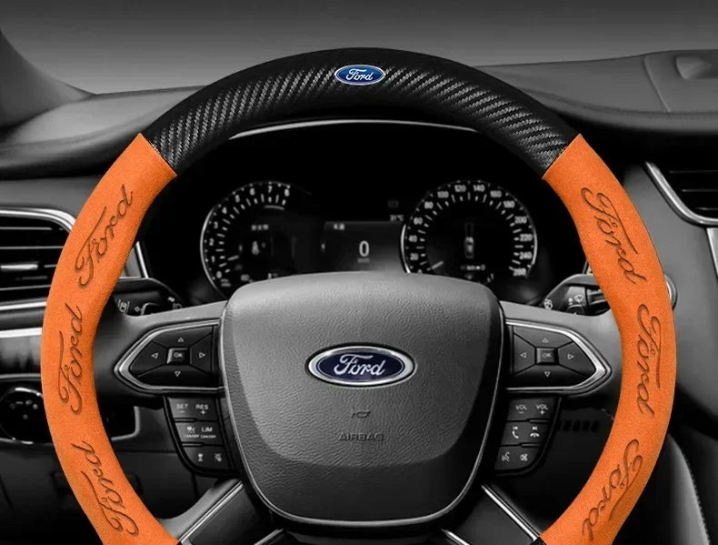 For Ford Mondeo Focus Raptor Puma Edge Explorer Ecosport Ranger F150 Kuga Car Suede Carbon fiber Anti-slip Steering Wheel Cover