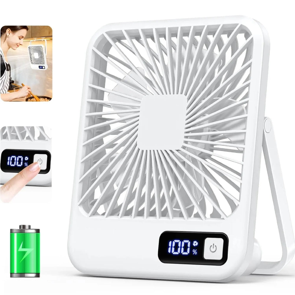 Ventilador de escritorio, ventilador recargable USB portátil, 180 °   Ventilador personal plegable inclinable con pantalla de alimentación, ventilador de mesa ultra silencioso de 5 velocidades