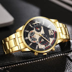 6PCS Luxury Men Business Watches Rings Set Fashion Steel Band Man Arabic Dial Quartz Wristwatch (Without Box)