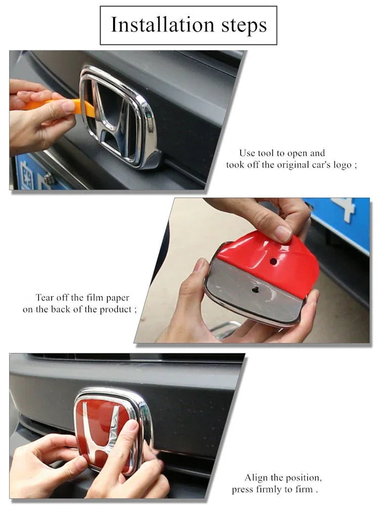 Car Logo Badge Front Grille Trunk Steering Wheel Decoration Accessories For Honda Fit GK5 HRV Vezel Accord Civic Cars Emblem