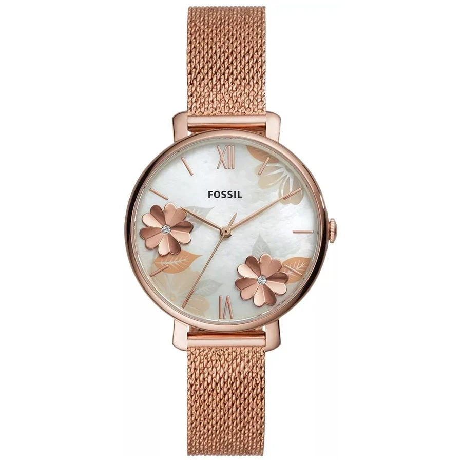 Fossil ES4534 Luxury Rose Gold Women Watches Stainless Steel Mesh Strap Quartz Wristwatch Mother of Pearl Clock Reloj Mujer
