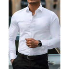 White men's Dress shirt without ironing, business casual, slim and slim black shirt, solid color, fashionable and high-quality