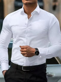 White men's Dress shirt without ironing, business casual, slim and slim black shirt, solid color, fashionable and high-quality